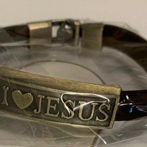 I Love Jesus Brown Leather Bracelet